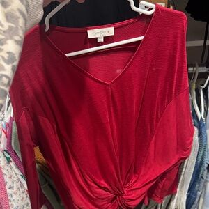 Umgee Deep Red V-Neck Blouse